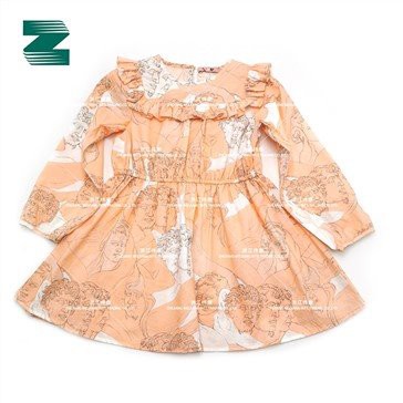 Cotton Ofinn Runnháls Langerma Prentaður Kjóll